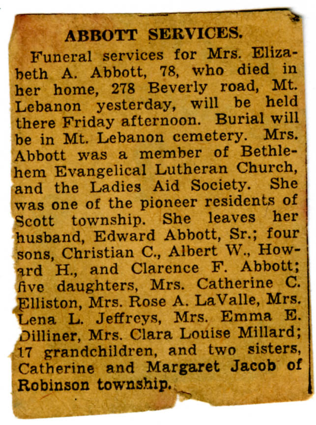 Elizabeth Jacob Abbott Obituary
