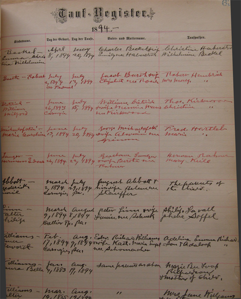 Frederick Abbott Baptism Record, Full Page