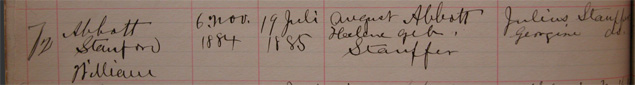 Stanford William Abbott Baptism Record, Detail