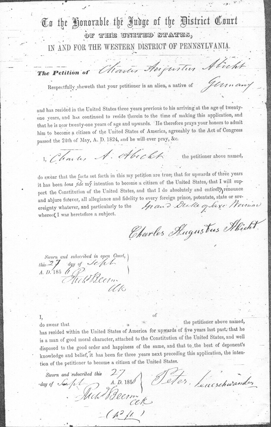 Charles Abbott Declaration of Intent