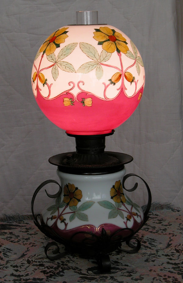 Edward and Elizabeth Jacob Abbott's Oil Lamp, Lit