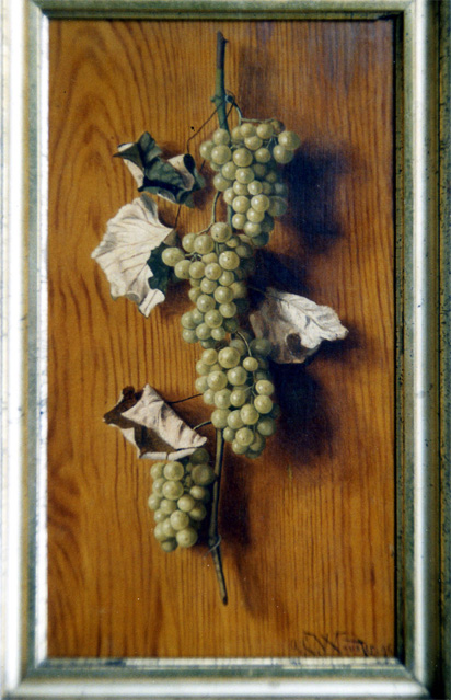 Stillife oil painting of green grapes