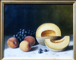 Oil Painting of apples and green grapes