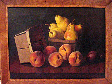 Stillife oil painting of pears and peaches